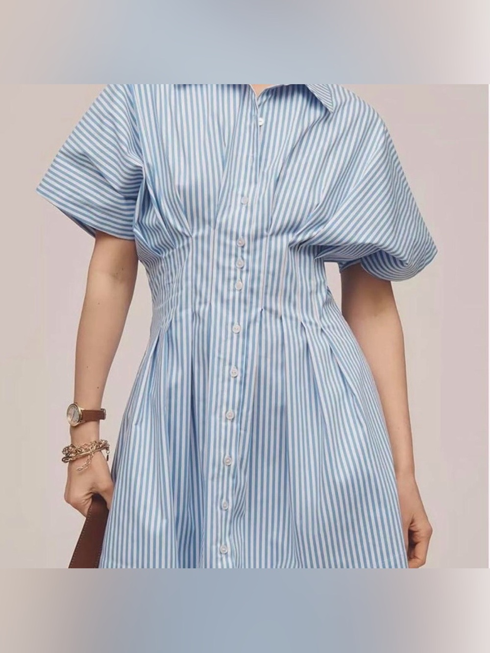 Light Blue Striped Button-Front Women’s Dress, size small